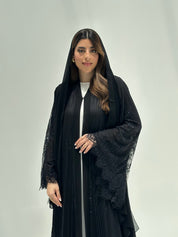 C 2166 Black Crystal Dantel Eid Abaya