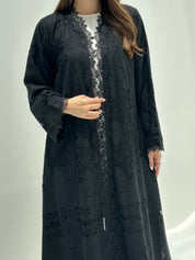 C 2168 Black Floral Dantel Abaya