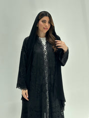 C 2168 Black Floral Dantel Abaya