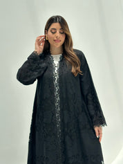 C 2168 Black Floral Dantel Abaya