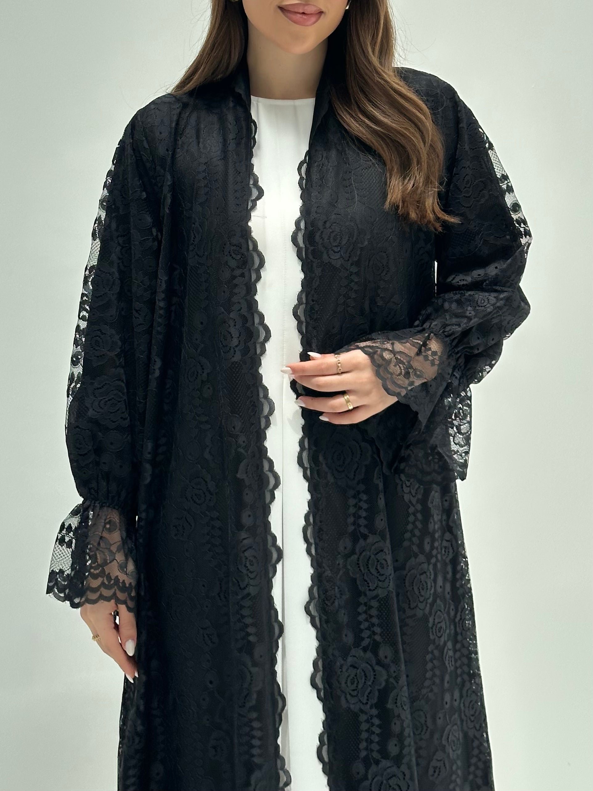 C 2169 Black Floral Dantel Abaya