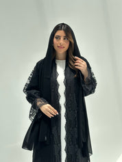 C 2169 Black Floral Dantel Abaya