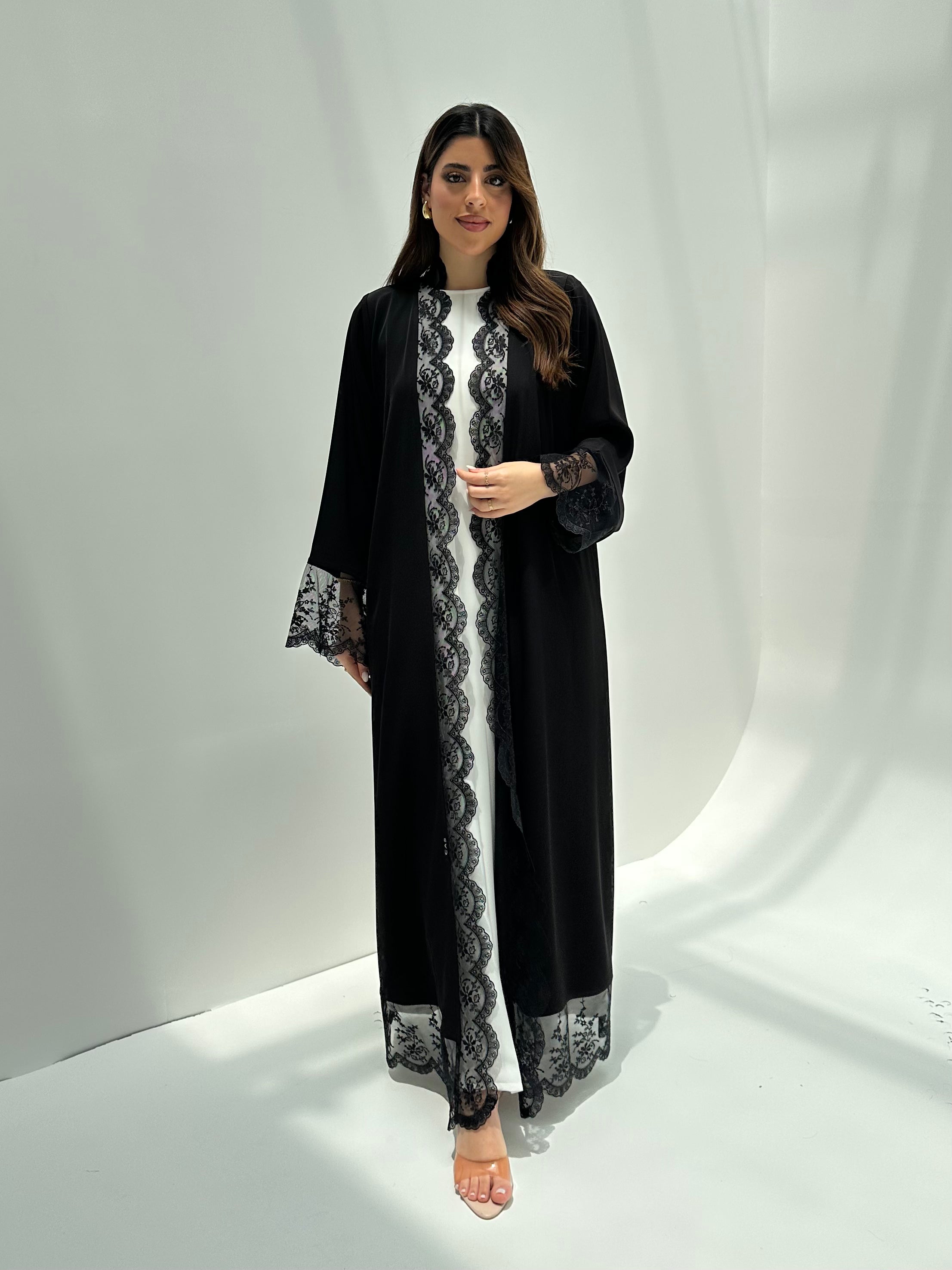 C 2170 Black Floral Lace Abaya