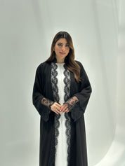 C 2170 Black Floral Lace Abaya