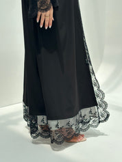 C 2170 Black Floral Lace Abaya