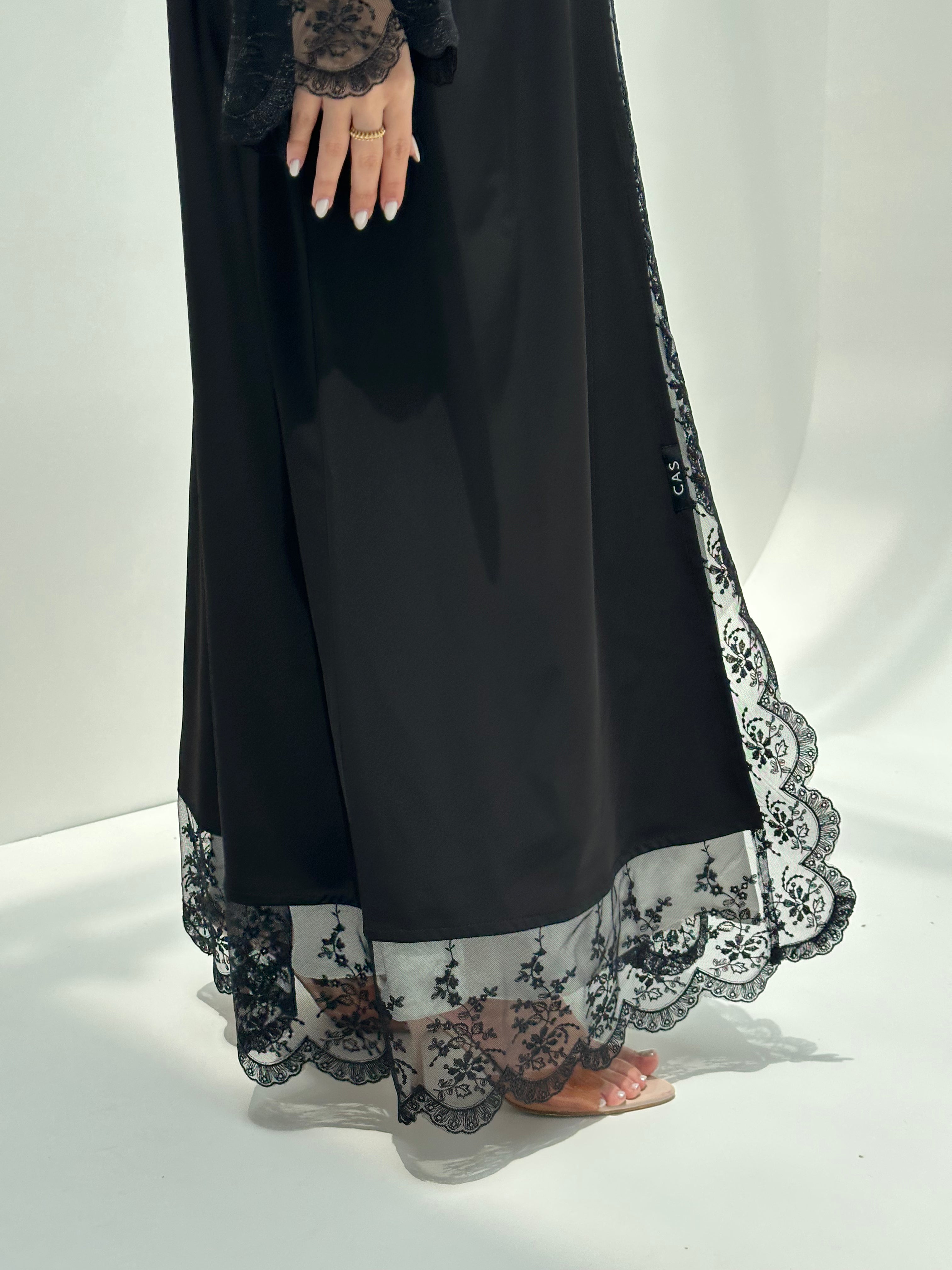 C 2170 Black Floral Lace Abaya