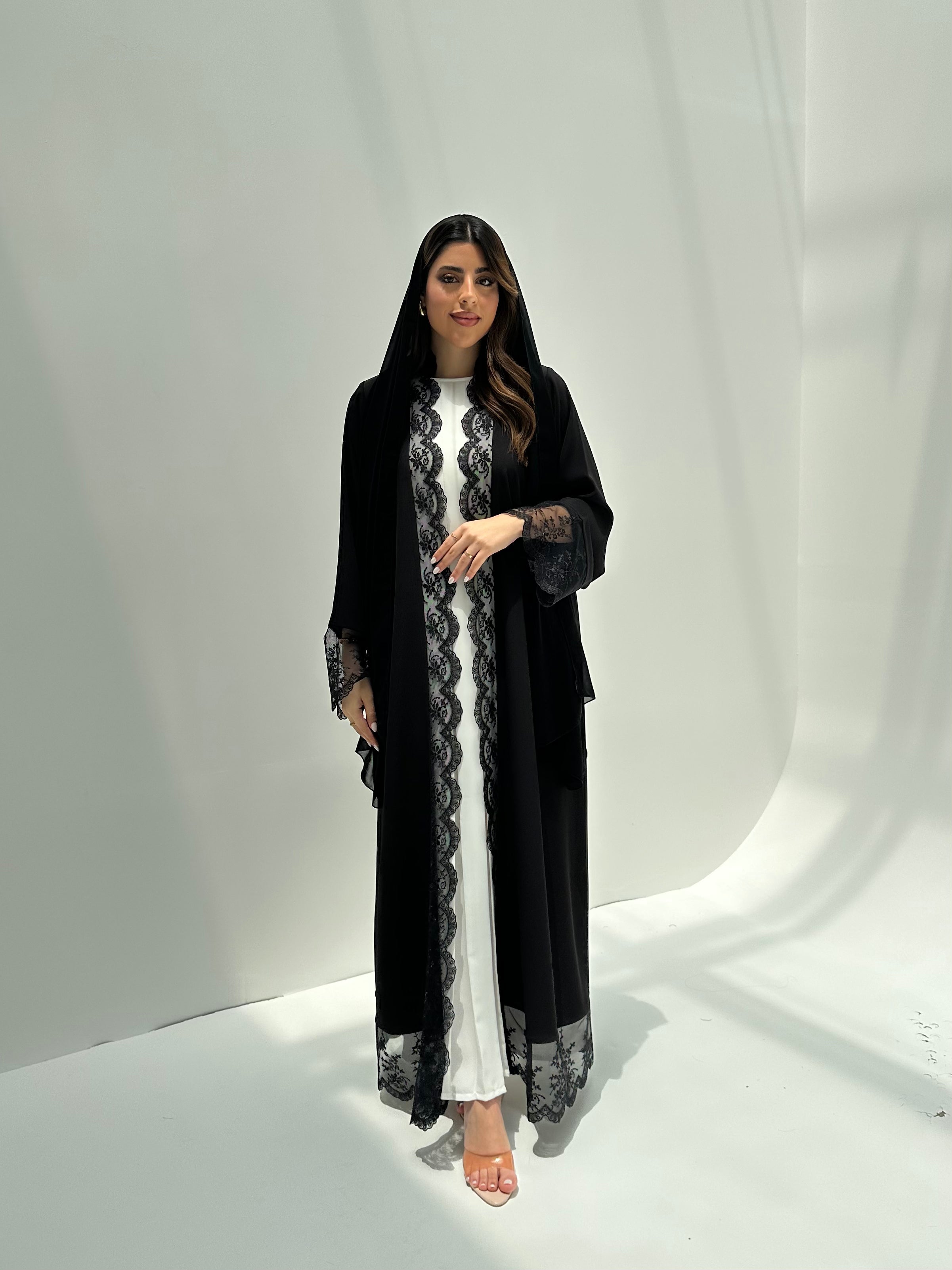 C 2170 Black Floral Lace Abaya
