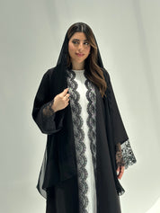 C 2170 Black Floral Lace Abaya