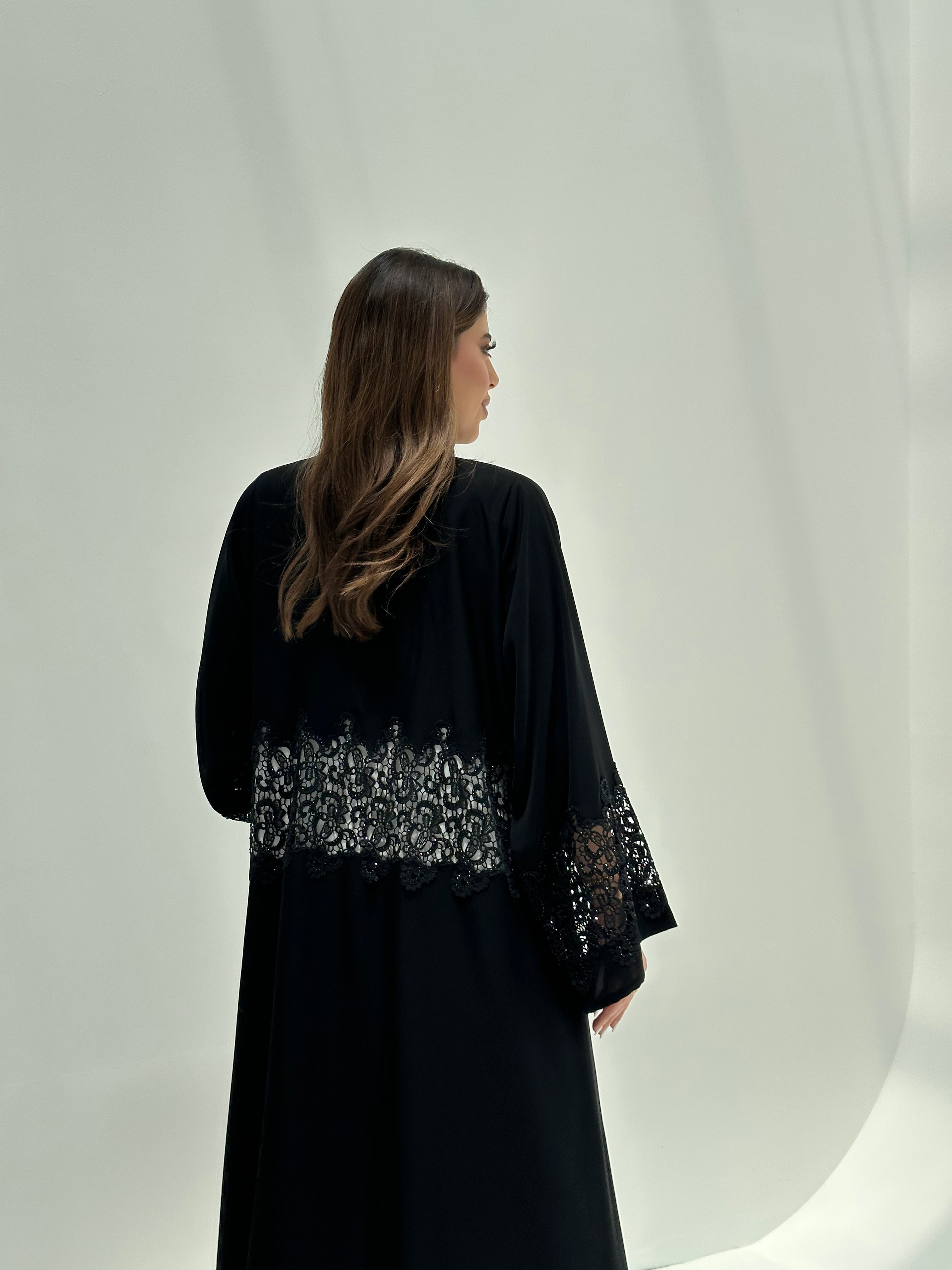 C 2171 Black Crystal Lace Abaya