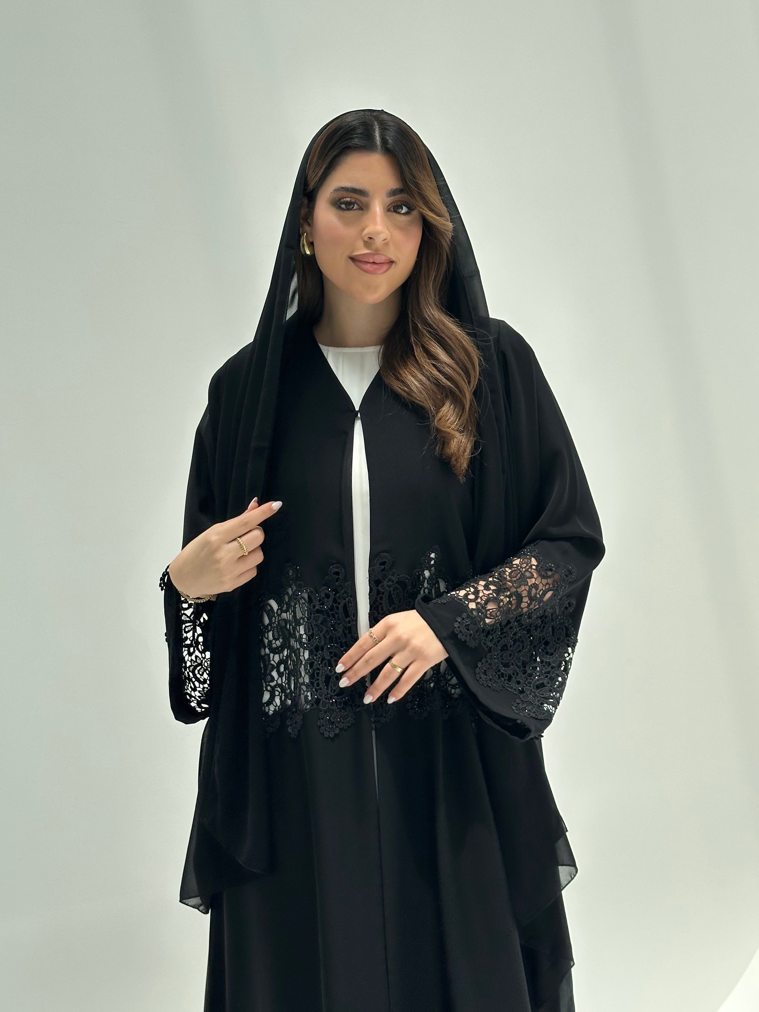 C 2171 Black Crystal Lace Abaya