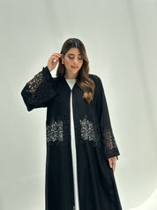 C 2171 Black Crystal Lace Abaya