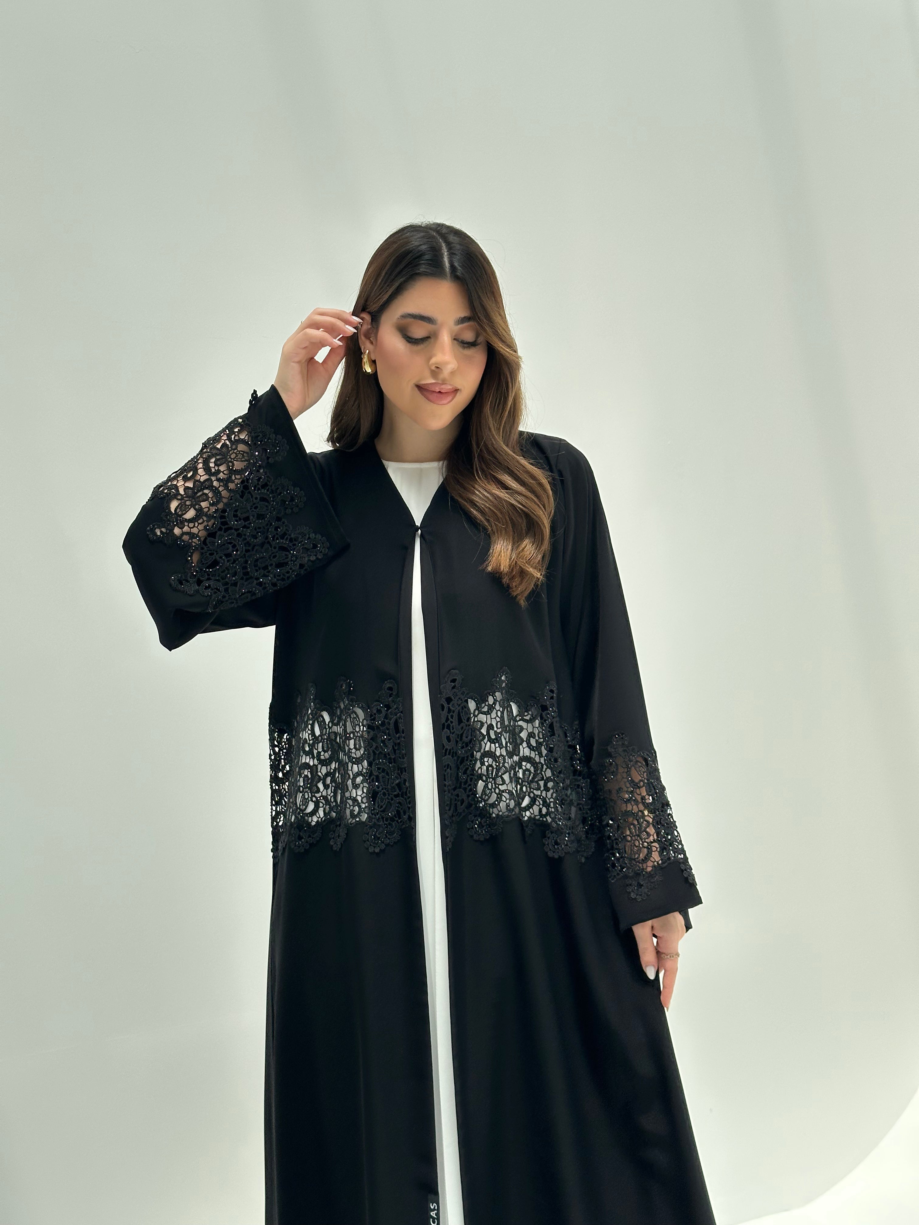 C 2171 Black Crystal Lace Abaya