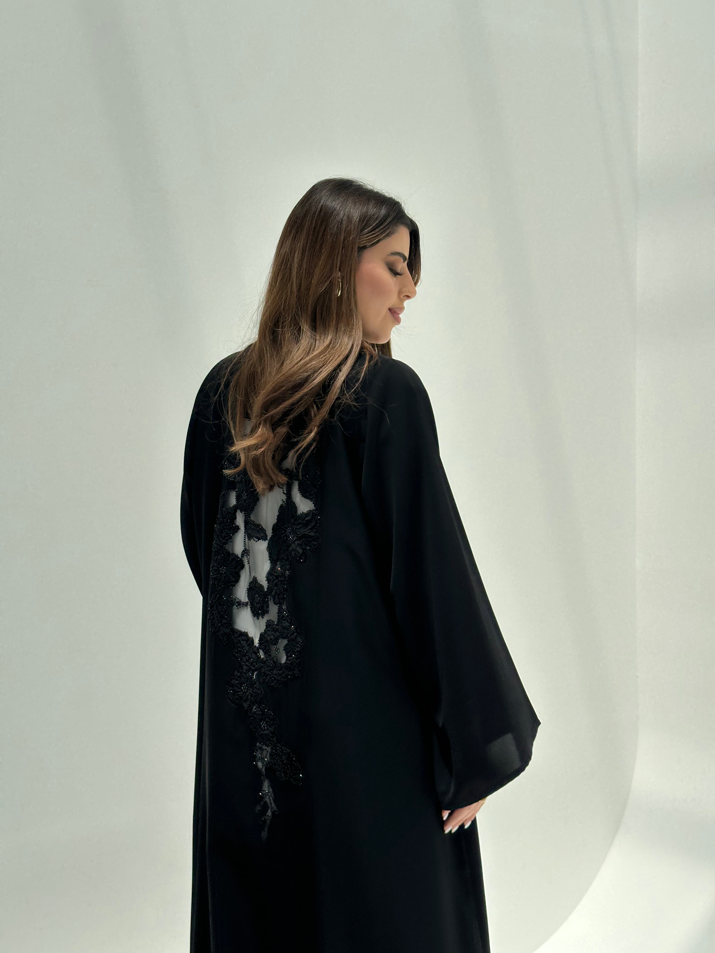 C 2172 Black Beaded Dantel Abaya