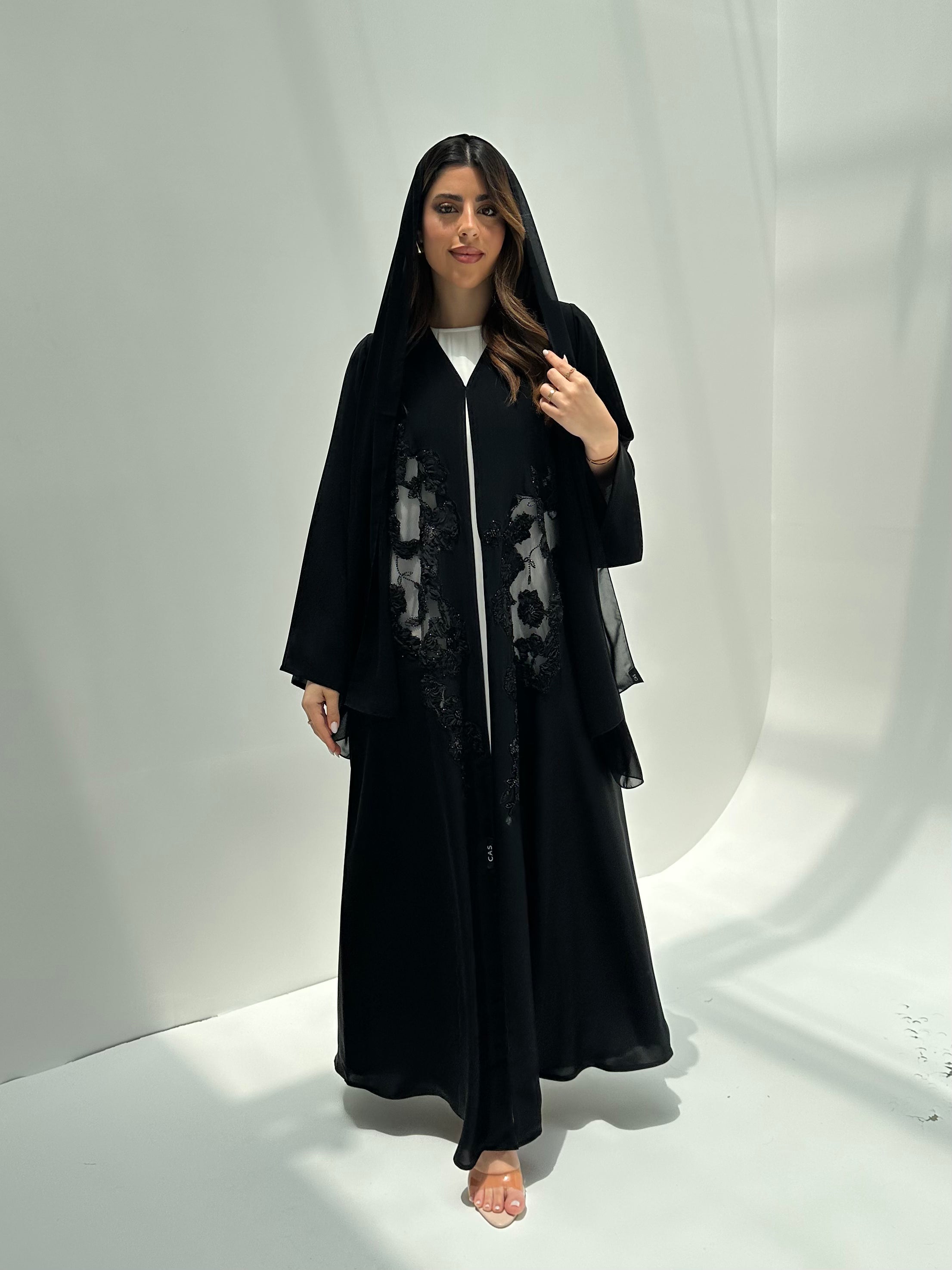 C 2172 Black Beaded Dantel Abaya