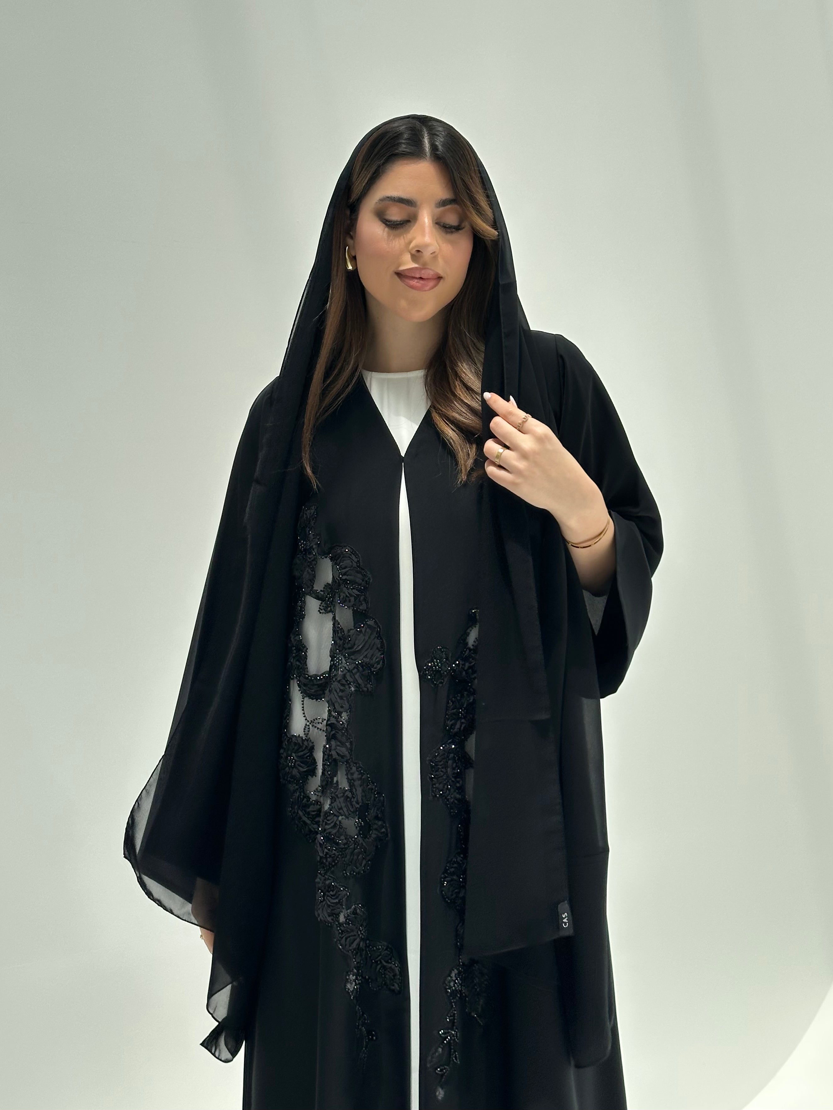C 2172 Black Beaded Dantel Abaya