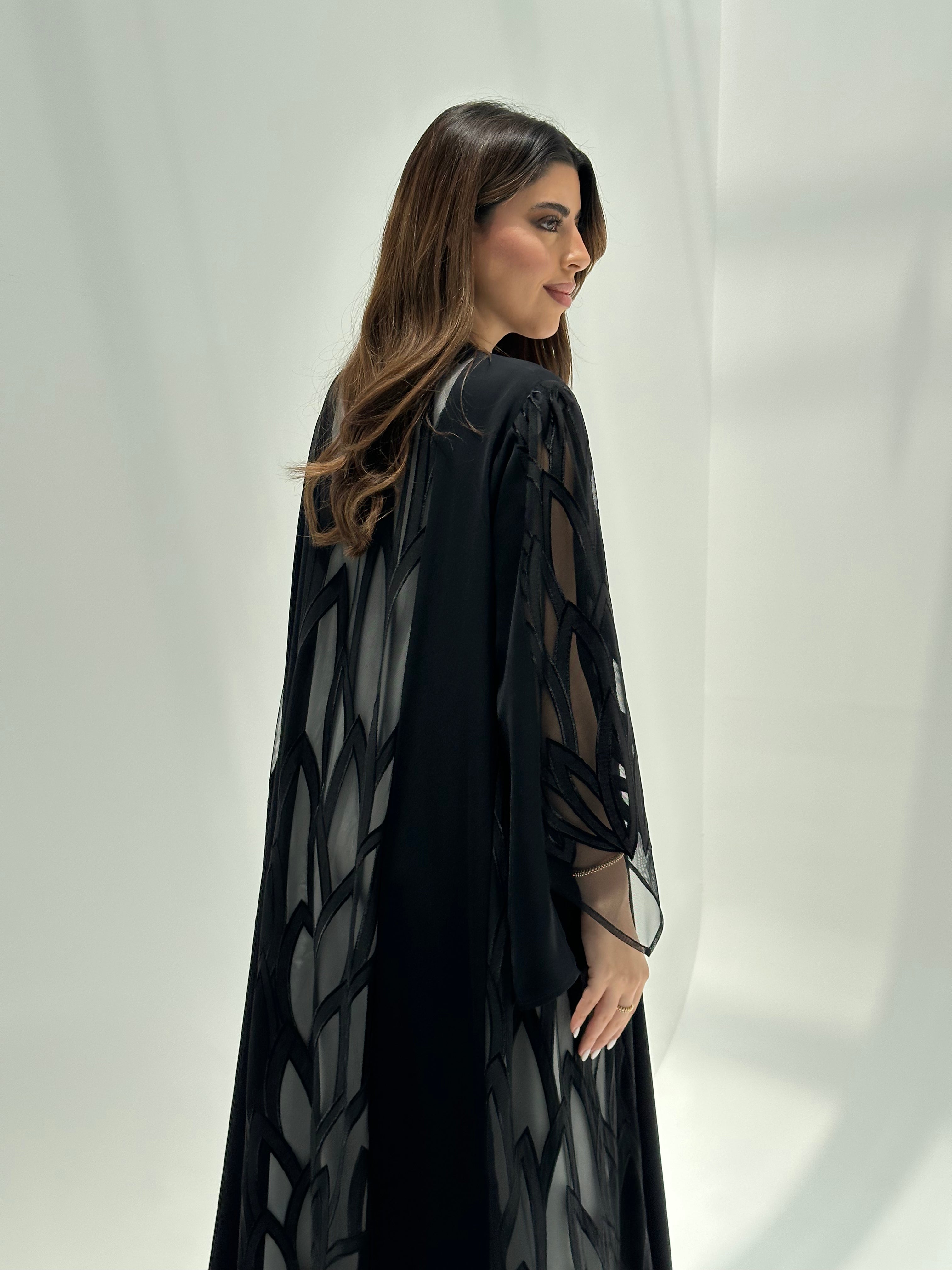 C 2173 Black Dantel Abaya