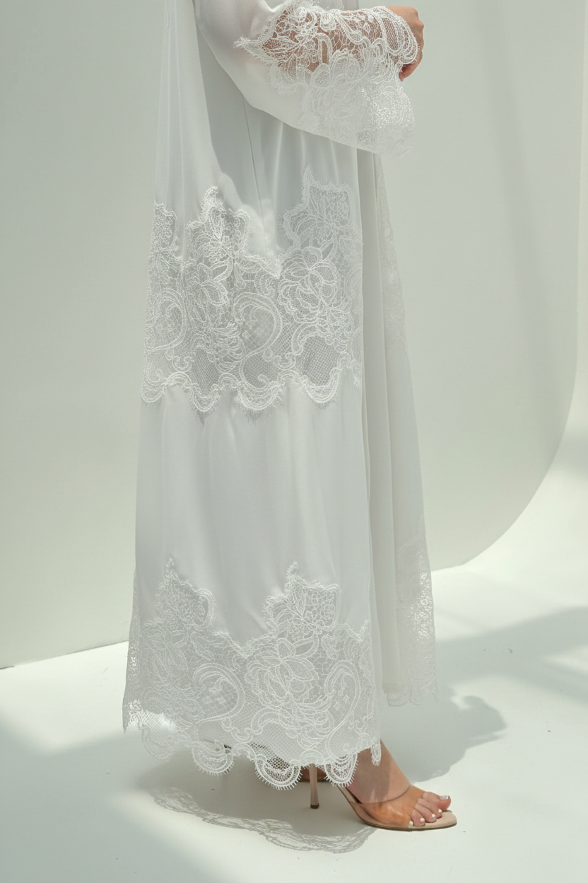C 2174-02 White Dantel Eid Abaya