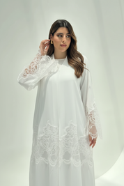 C 2174-02 White Dantel Eid Abaya