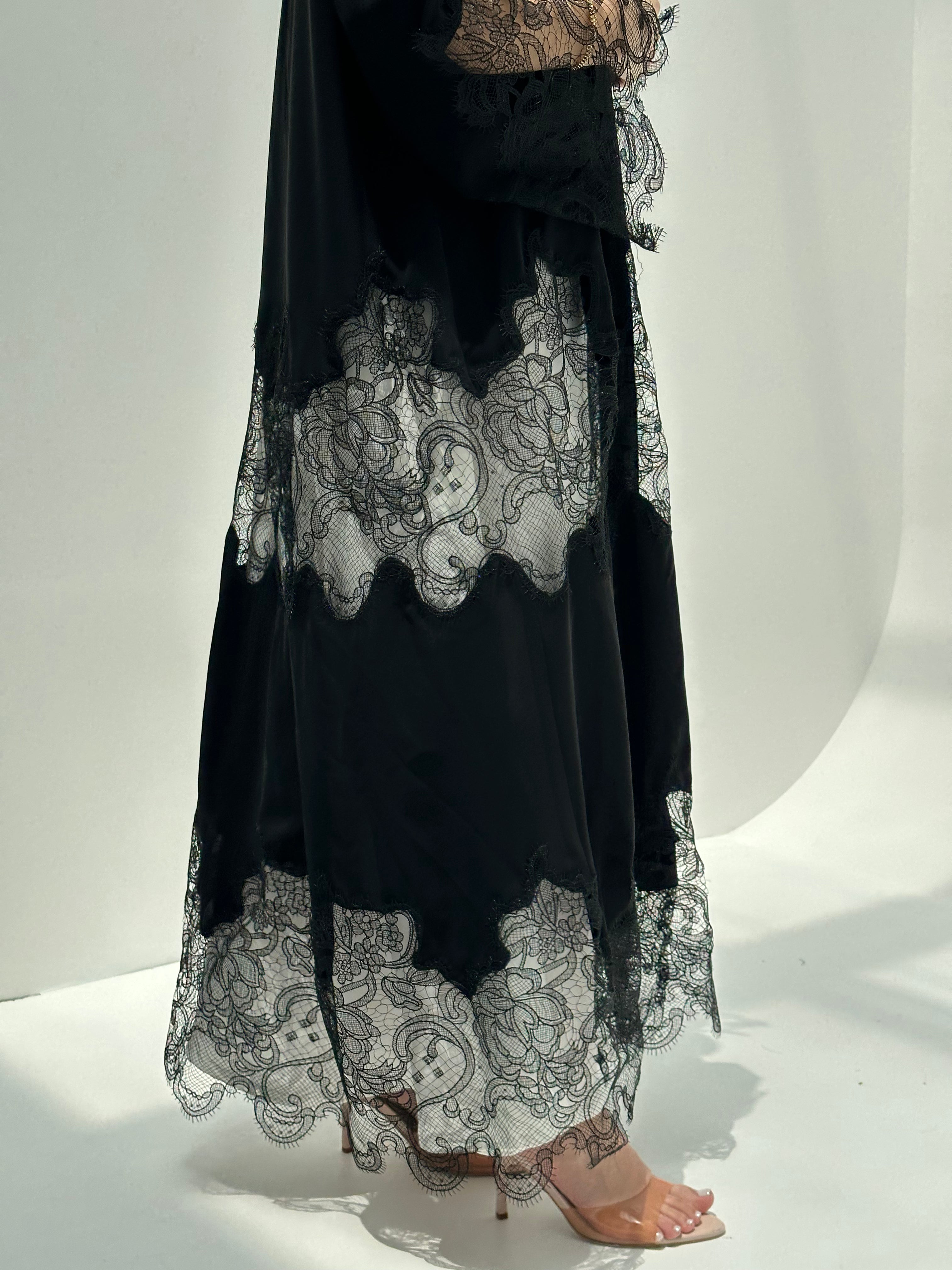 C 2174 Black Dantel Abaya