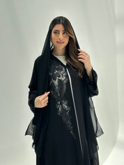 C 2175 Black Crystal Lace Abaya