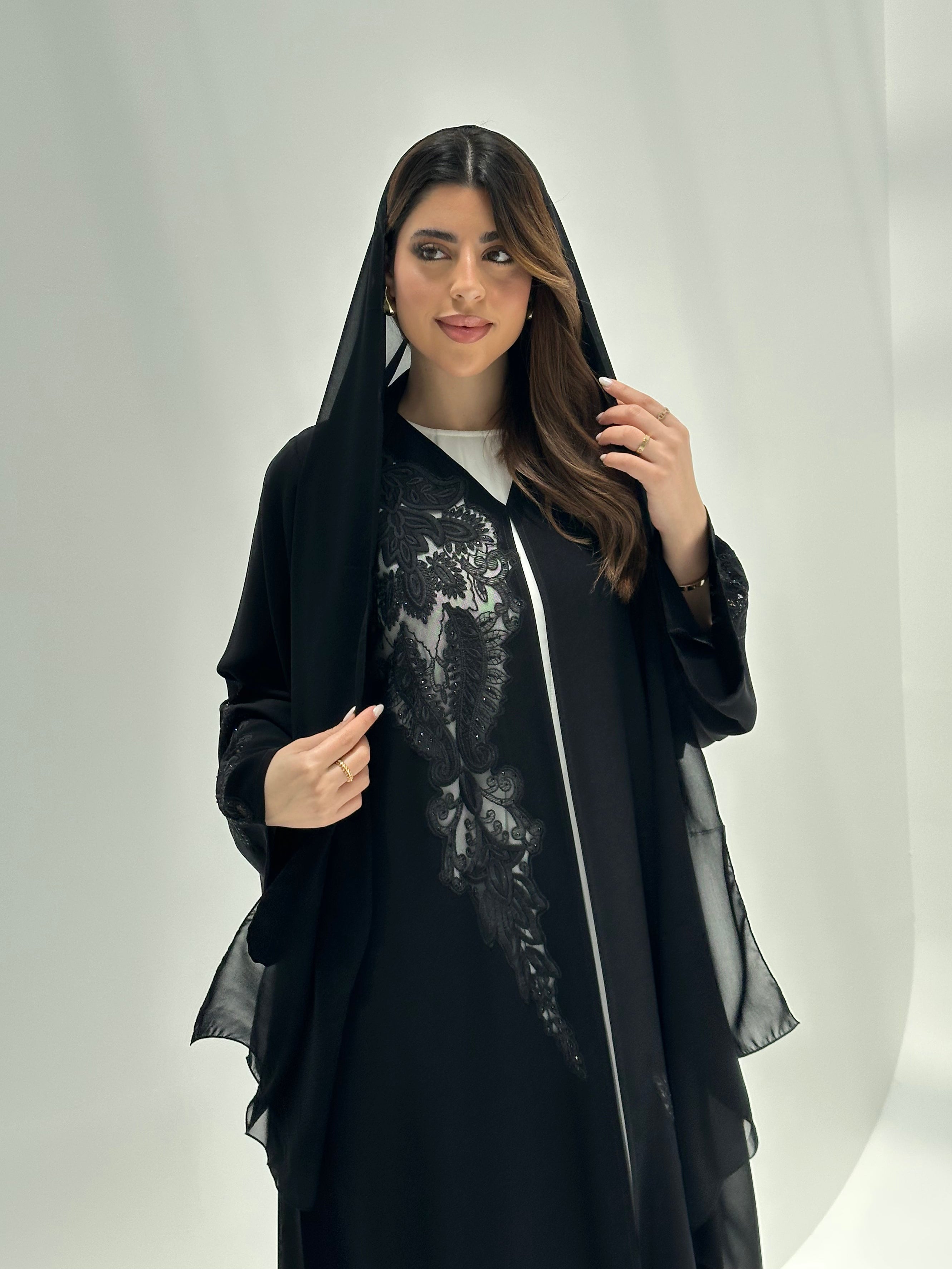 C 2175 Black Crystal Lace Abaya