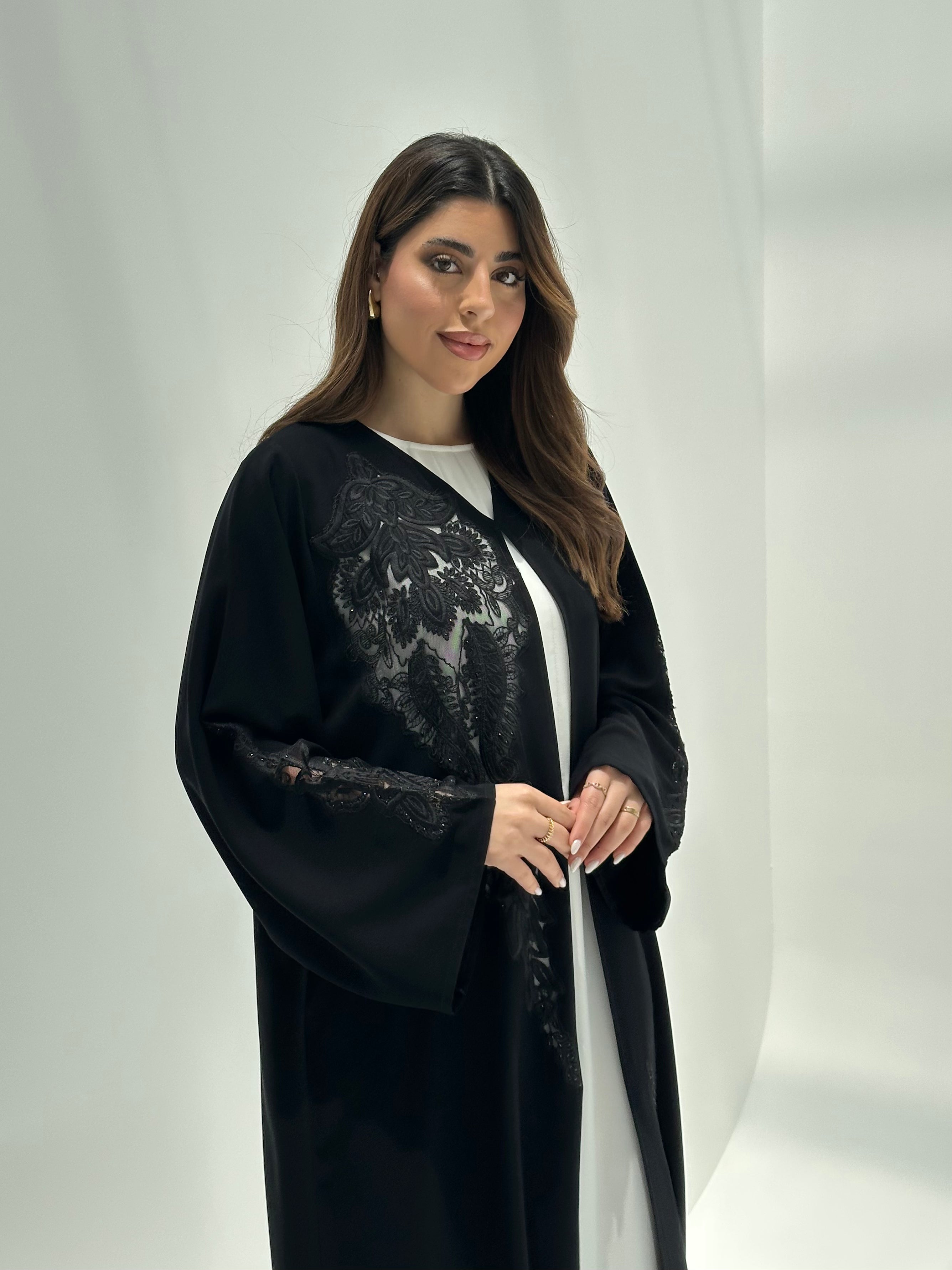C 2175 Black Crystal Lace Abaya