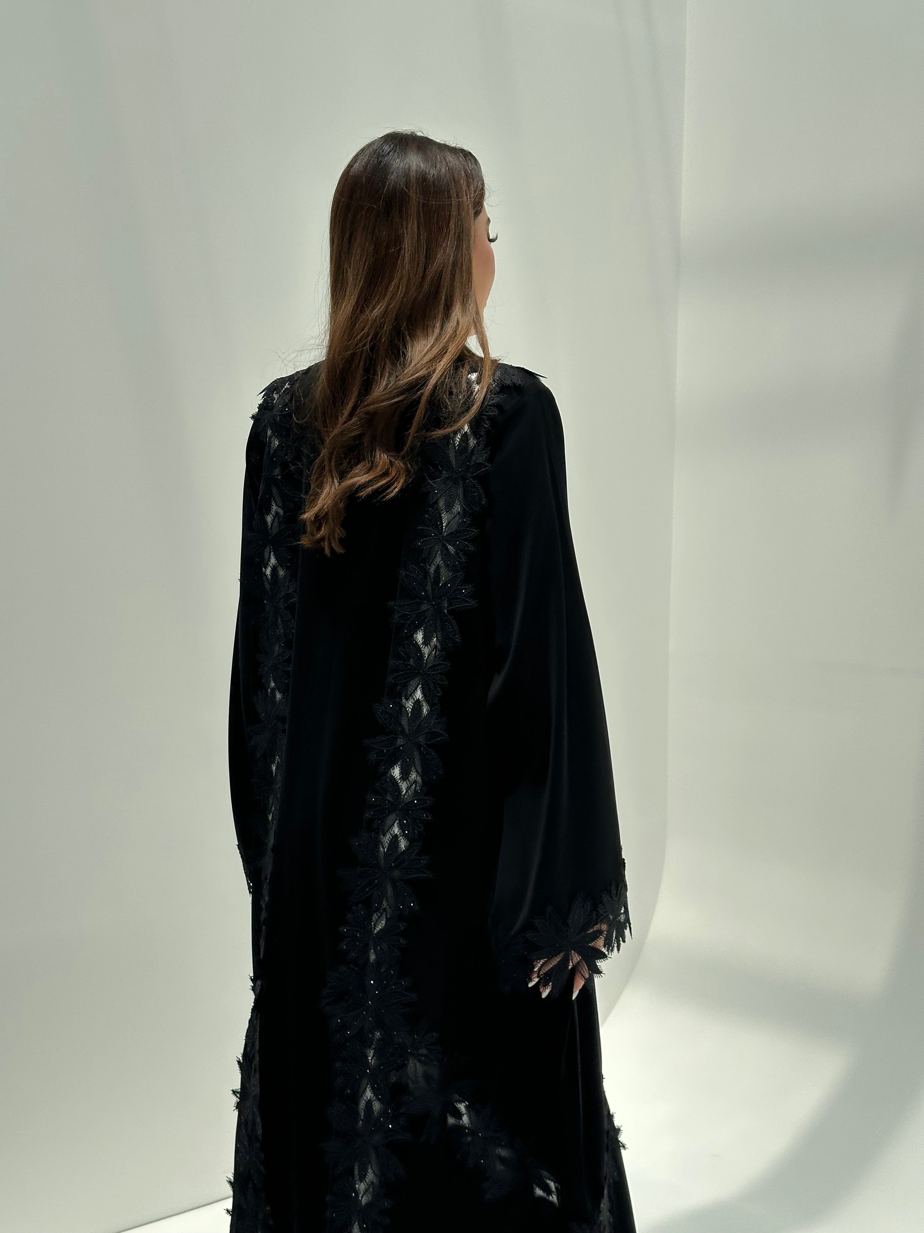 C 2176 Black Crystal Lace Abaya