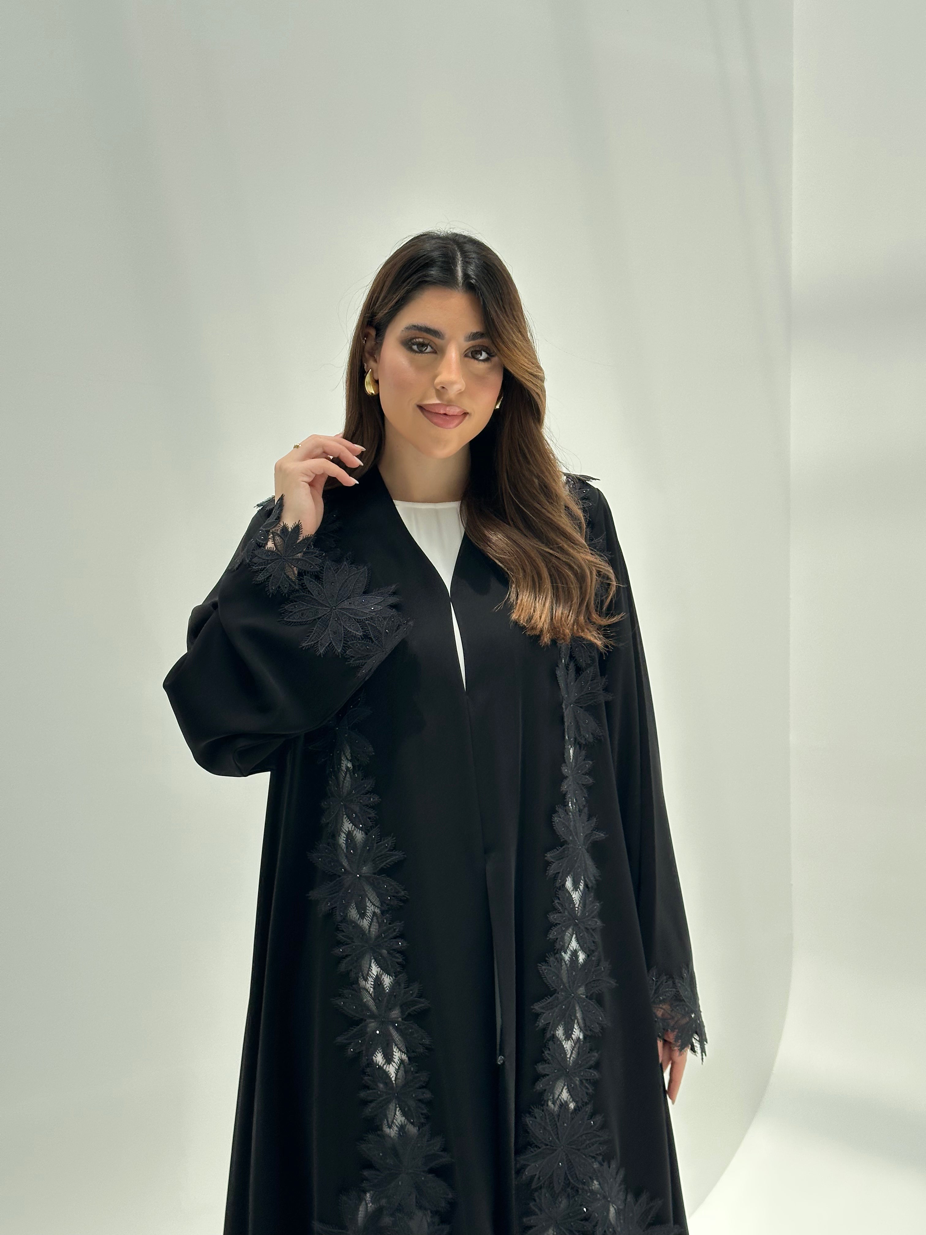 C 2176 Black Crystal Lace Abaya
