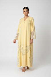 C 2177-01 Light Yellow Dantel Abaya
