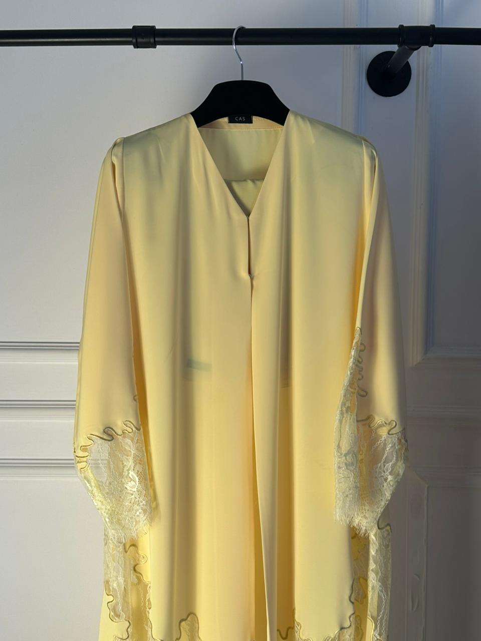 C 2177-01 Light Yellow Dantel Abaya