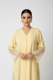 C 2177-01 Light Yellow Dantel Abaya