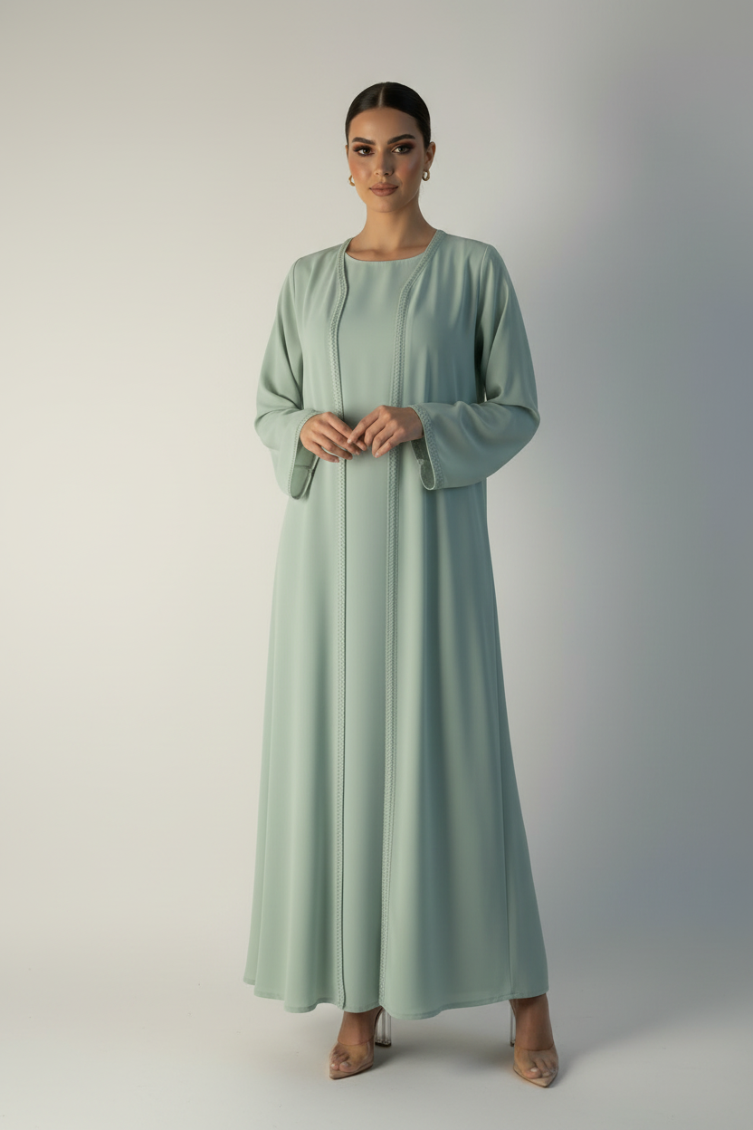 C 2178-01 Sage Green Lace Abaya
