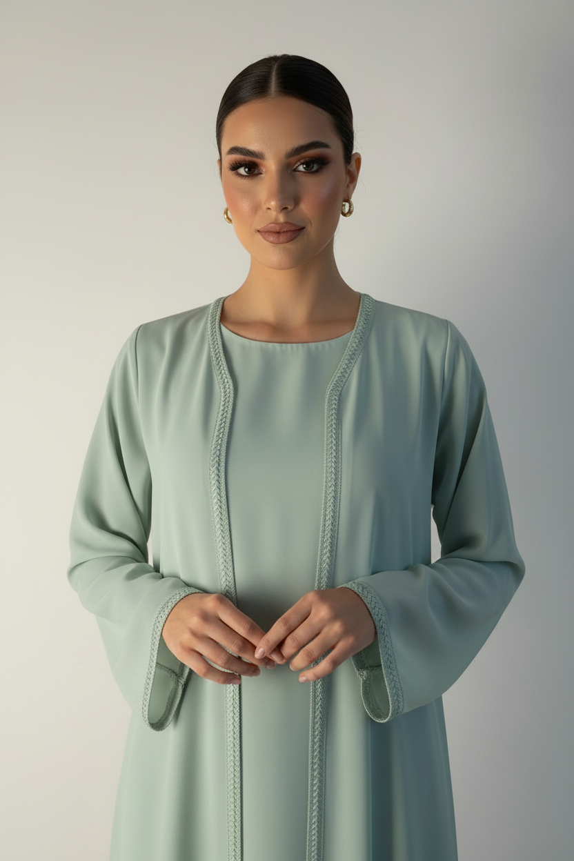C 2178-01 Sage Green Lace Abaya
