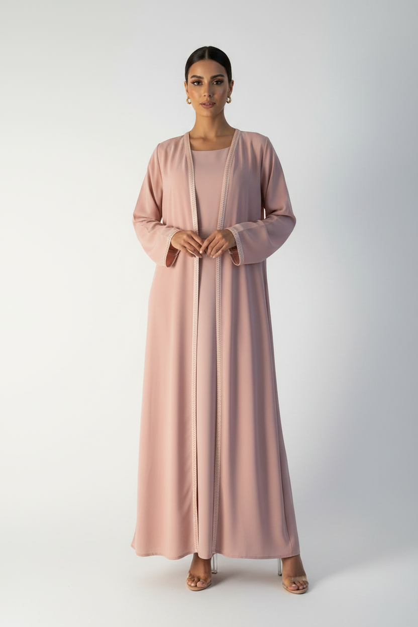 C 2178-04 Blush Pink Lace Abaya