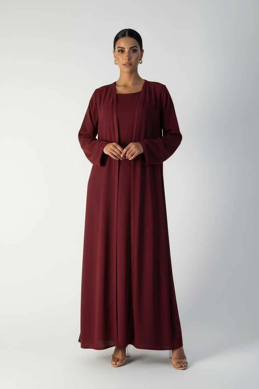 C 2178-08 Maroon Lace Abaya