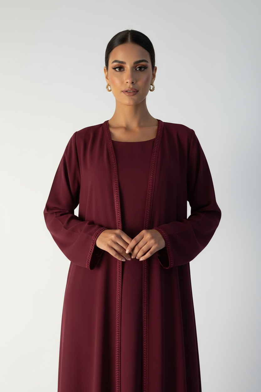C 2178-08 Maroon Lace Abaya