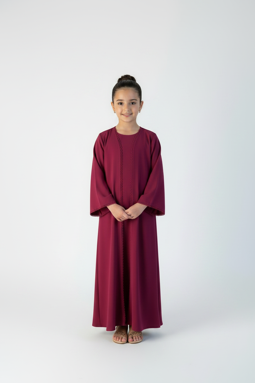 C 2179 Magenta Lace Kids Abaya