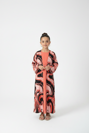C 2180 Coral Pink Printed Kids Abaya