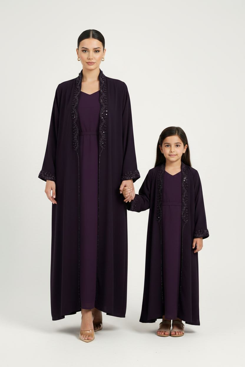 C 2183 Dark Purple Beaded Kids Abaya
