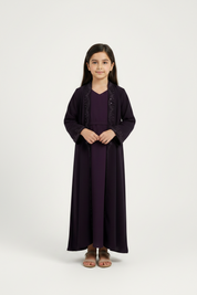C 2183 Dark Purple Beaded Kids Abaya