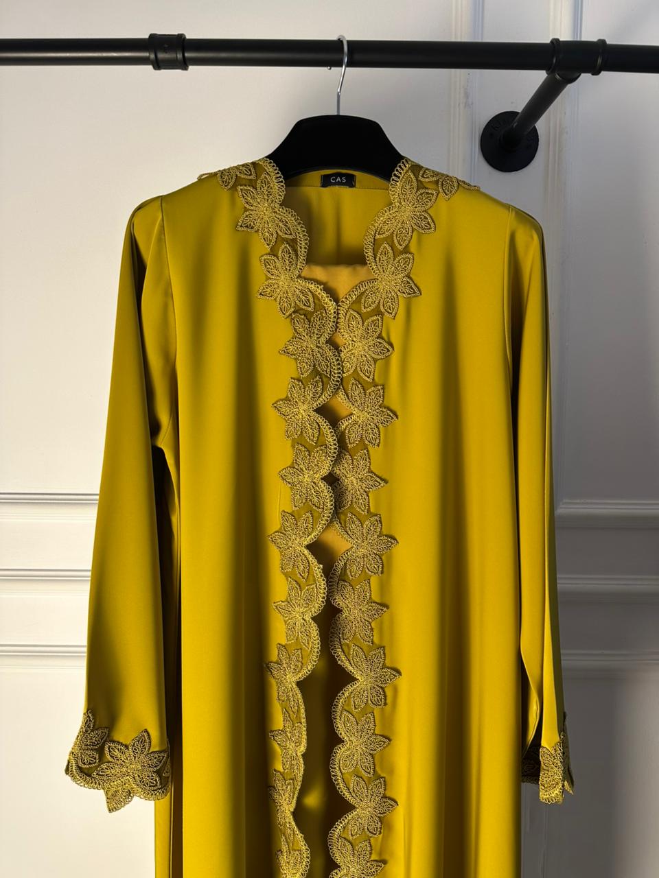 C 2185 Mustard Lace Abaya