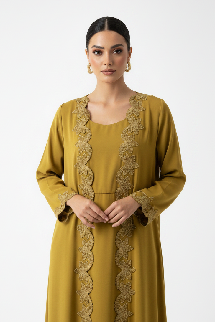 C 2185 Mustard Lace Abaya