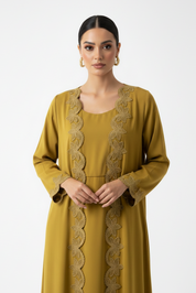 C 2185 Mustard Lace Abaya