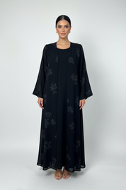 C 2186-01  Black Silver Floral Printed Abaya