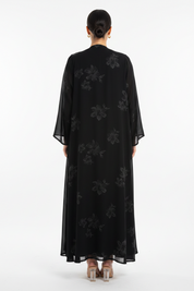 C 2186-01  Black Silver Floral Printed Abaya