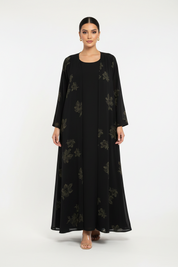 C 2186-02 Black Gold Floral Printed Abaya