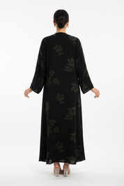 C 2186-02 Black Gold Floral Printed Abaya