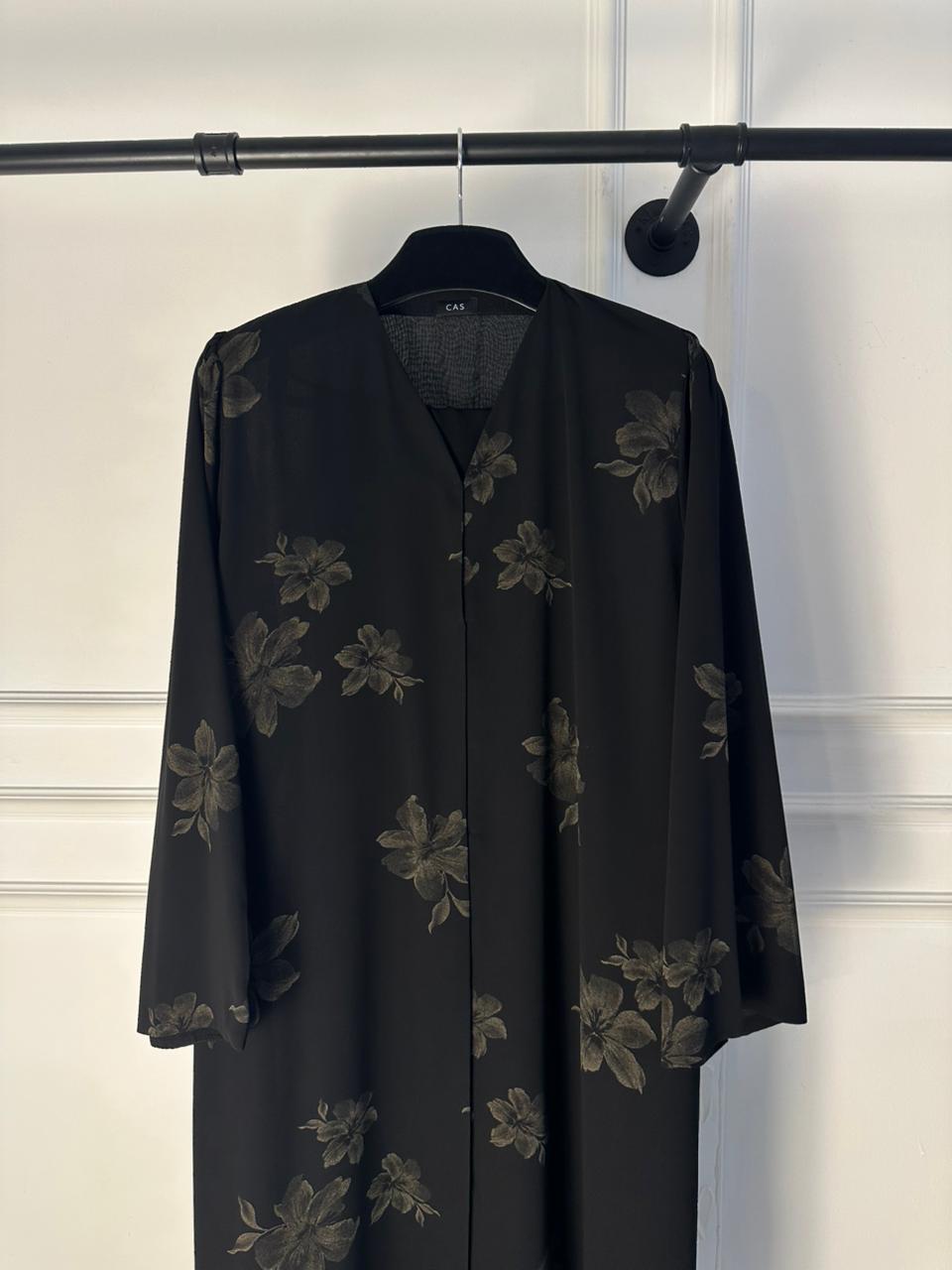 C 2186-02 Black Gold Floral Printed Abaya