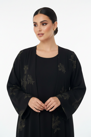C 2186-02 Black Gold Floral Printed Abaya