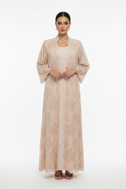 C 2187-01 Peach Pink Dantel Abaya